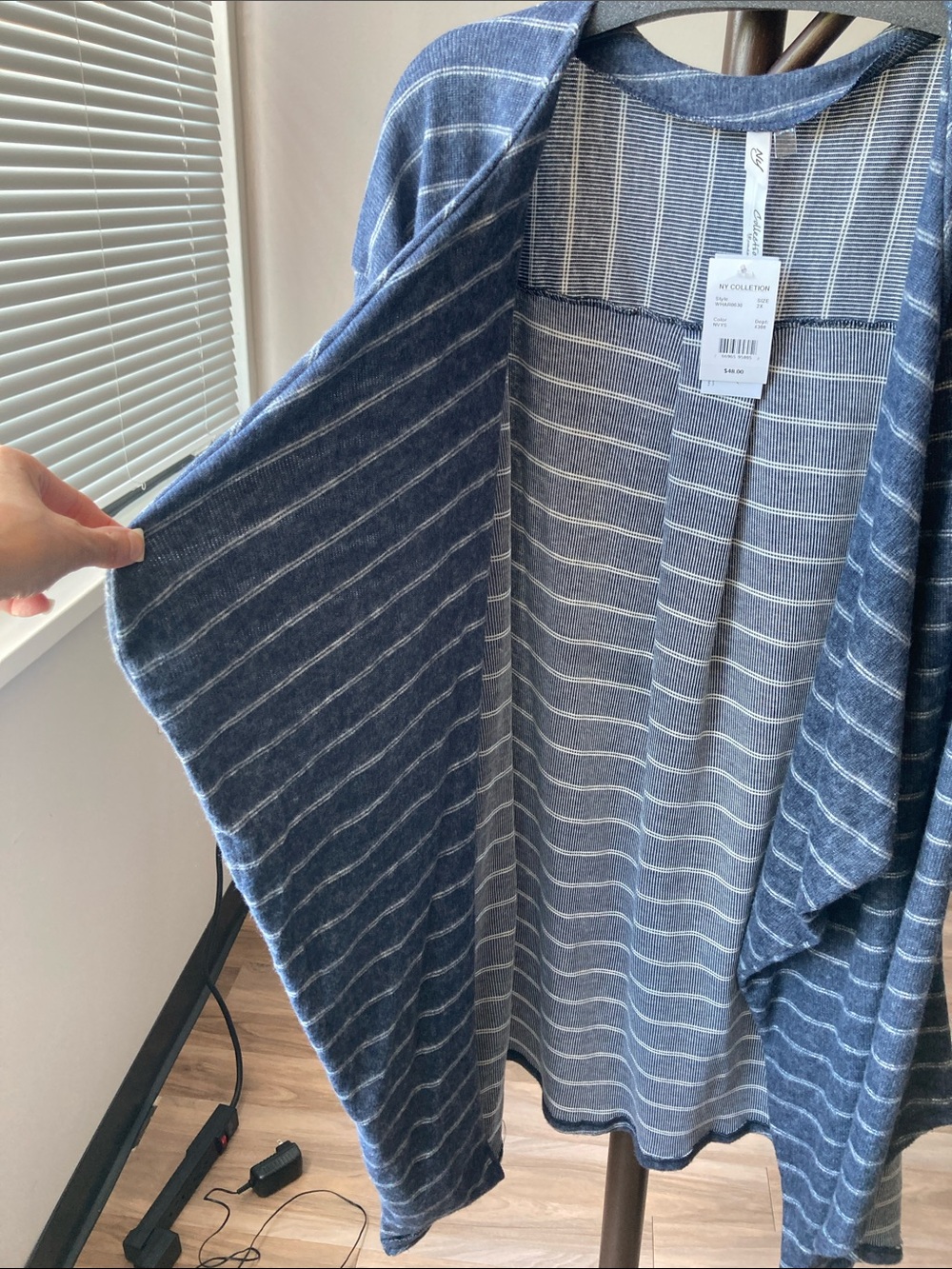 NY Collection stripes print open front top boho casual business casual 2X - Picture 4 of 17